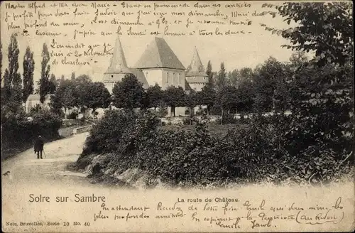 Ak Solre sur Sambre Wallonien Hennegau, La route de Chateau