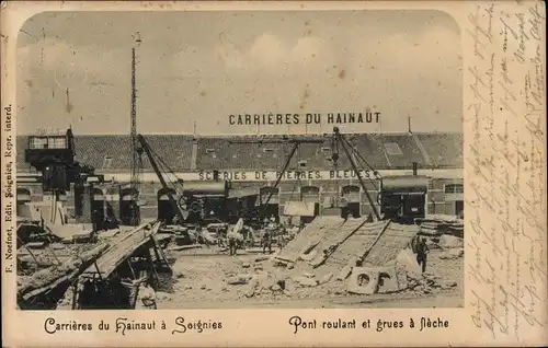 Ak Soignies Wallonien Hennegau, Carrieres du Hainaut, Pont roulant et grues a fleche
