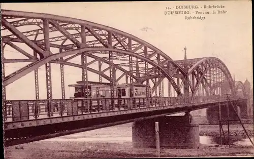 Ak Duisburg im Ruhrgebiet, Straßenbahn auf der Ruhrbrücke
