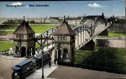 Ak Ruhrort Duisburg Nordrhein Westfalen, Neue Ruhrbrücke, Straßenbahn Linie 1