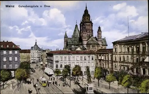 Ak Mainz am Rhein, Gutenbergplatz und Dom