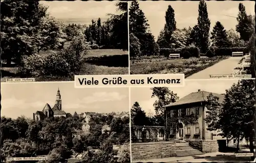 Ak Kamenz in Sachsen, Blick v. Hutberg, Rosengarten, Lessinghaus, Kirche