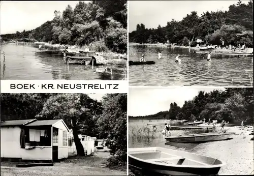Ak Boek Rechlin an der Müritz, Camping an der Müritz, Anleger, Boote, Bungalow