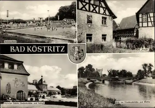 Ak Bad Köstritz in Thüringen, HOG Frosch, Heinrich Schütz Gedenkstätte, Schloss, Freibad