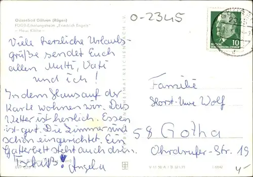 Ak Ostseebad Göhren auf Rügen, FDGB Erholungsheim Friedrich Engels, Haus Käthe, Autos