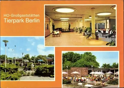 Ak Berlin Lichtenberg Friedrichsfelde, HO Großgaststätten Tierpark, Innen, Außen, Auf den Terrassen