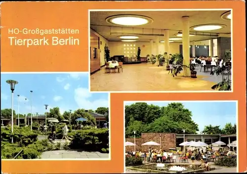 Ak Berlin Lichtenberg Friedrichsfelde, HO Großgaststätten Tierpark, Innen, Außen, Auf den Terrassen