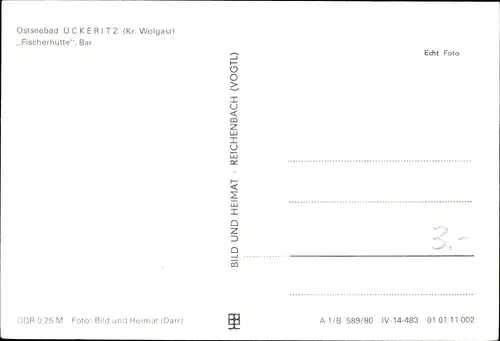 Ak Ostseebad Ückeritz auf Usedom, Fischerhütte Bar, Innenansicht