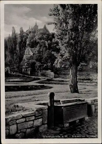 Ak Wernigerode am Harz, Ein stiller Winkel, Schloss, Brunnen