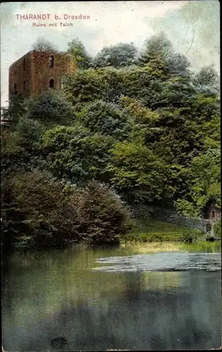 Ak Tharandt im Erzgebirge, Ruine mit Teich