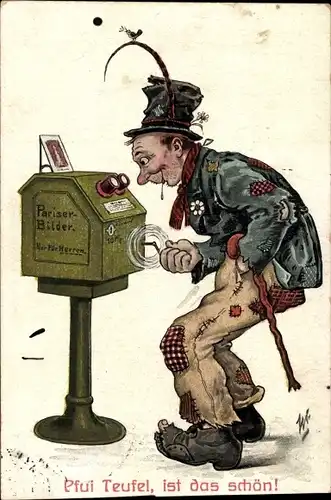 Künstler Ak Pariser Bilder, Pfui Teufel, ist das schön, Stadttypen Paris, Abgetragene Kleidung