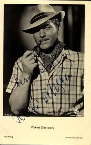 Ak Schauspieler Rene Deltgen, Portrait mit Pfeife, Hut, Ross Verlag A 2814 1