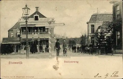 Ak Steenwijk Overijssel, Stationsweg, Cafe, Hotel