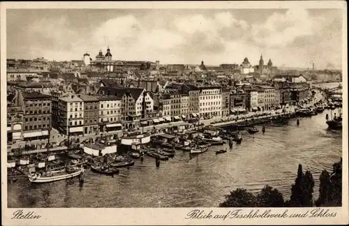 Ak Szczecin Stettin Pommern, Blick auf Fischbollwerk und Schloss