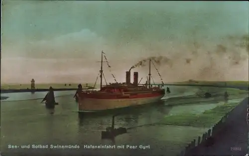 Ak Świnoujście Swinemünde Pommern, Hafeneinfahrt mit Peer Gynt