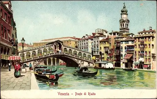 Litho Venezia Venedig Veneto, Ponte di Rialto, Gondeln