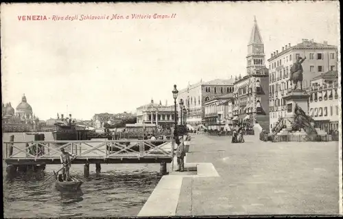 Ak Venezia Venedig Veneto, Riva degli Schiavoni e Monumento a Vittorio Emanuele II