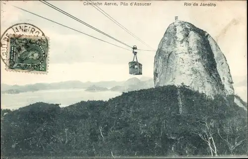 Ak Rio de Janeiro Brasilien, Caminho Aereo, Pao d'Assucar
