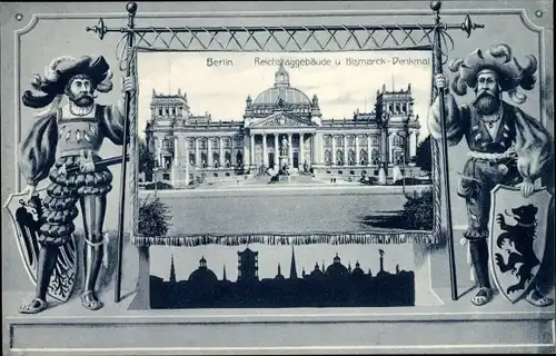 Ak Berlin Mitte, Reichstagsgebäude mit Bismarckdenkmal