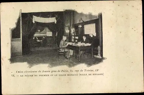 Ak Paris IX., Union chretienne de Jeunes gens de Paris, Rue de Trevise, Salle de Billard