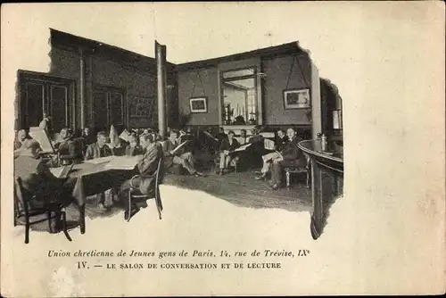 Ak Paris IX., Union chretienne de Jeunes gens de Paris, Rue de Trevise, Salon de Conversation
