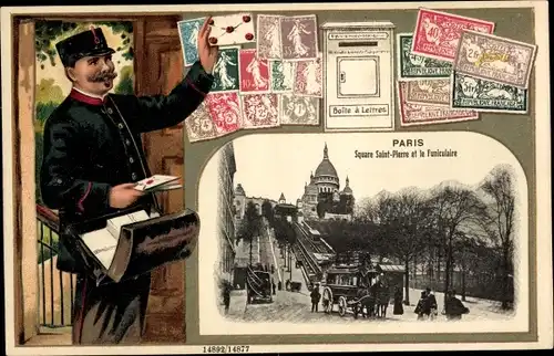 Briefmarken Präge Passepartout Ak Paris XVIII, Square Saint Pierre et le Funiculaire
