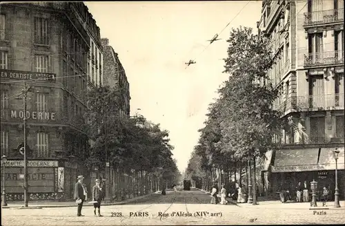Ak Paris XIV, Rue d'Alesia, Pharmacie Moderne