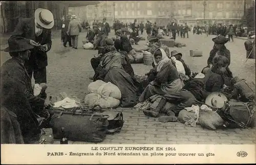 Ak Paris, Emigrants du Nord attendant un pilote pour trouver un gite, I WK