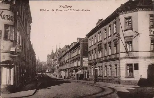 Ak Freiberg in Sachsen, Poststraße und Erbische Straße