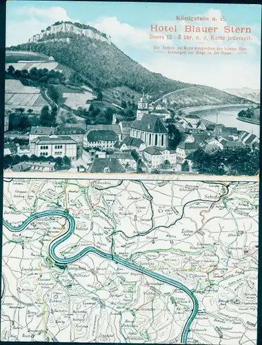Landkarten Ak Königstein an der Elbe Sächsische Schweiz, Hotel Blauer Stern