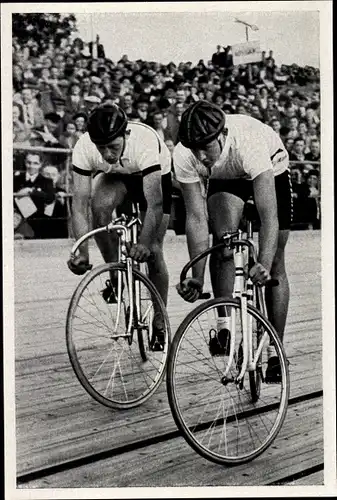 Sammelbild Olympia 1936, Bahnradsport, Start zum 1000m Malfahren, Toni Merkens, Sellinger