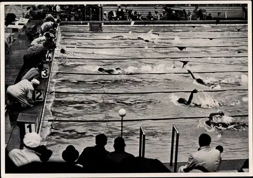 Sammelbild Olympia 1936, 100m Rückenschwimmen