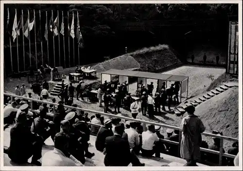 Sammelbild Olympia 1936, Schießstände in Ruhleben, Pistolenschießen, Moderner Fünfkampf