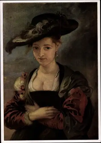 Sammelbild Die Malerei des Barock, Peter Paul Rubens, Bildnis einer Dame mit Federhut