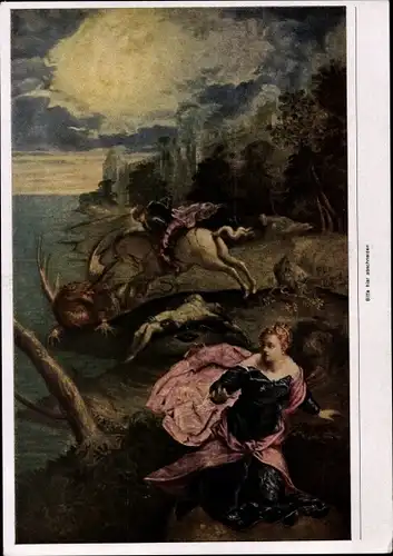 Sammelbild Die Malerei des Barock, Jacopo Tintoretto, Kampf des heiligen Georg mit dem Drachen