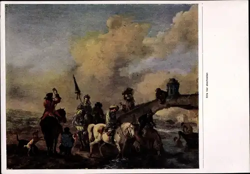 Sammelbild Die Malerei des Barock, Philips Wouwerman, Jagdgesellschaft am Fluss