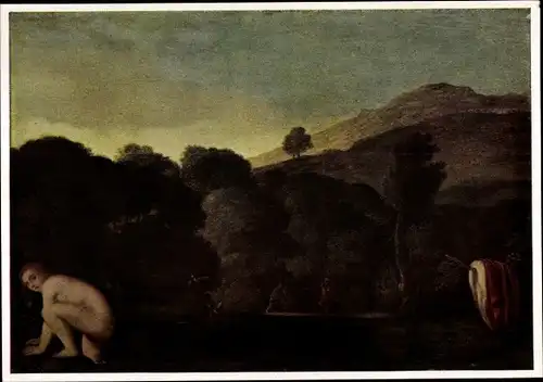 Sammelbild Die Malerei des Barock, Adam Elsheimer, Abendliche Landschaft mit badender Nymphe