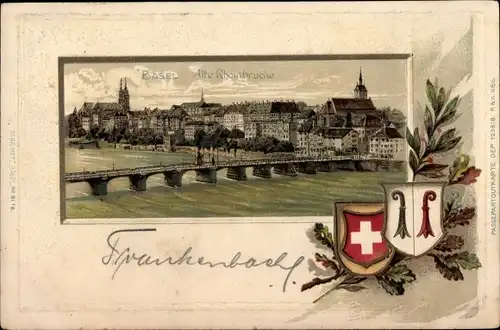 Präge Wappen Litho Basel Stadt, Alte Rheinbrücke