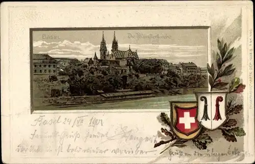 Präge Wappen Litho Bâle Basel Stadt Schweiz, Die Münsterkirche