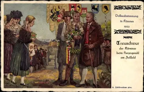 Künstler Ak Kärnten in Österreich, Zehn Jahr Feier, Volksabstimmung 1920 - 1930, Treuschwur