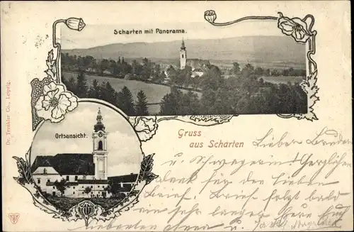 Ak Scharten in Oberösterreich, Panorama, Kirche, Ortsansicht