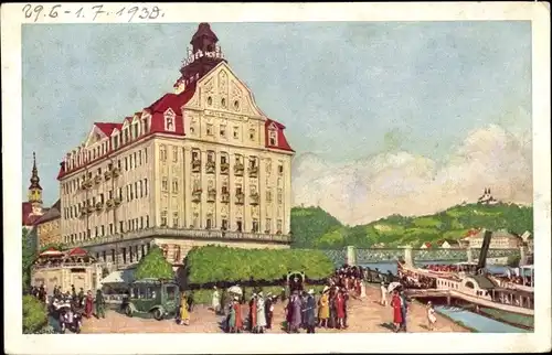 Künstler Ak Linz an der Donau Oberösterreich, Hotel Weinzinger, Erzherzog Karl