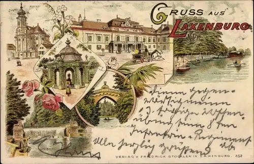 Litho Laxenburg in Niederösterreich, Kirche, Wasserfall, Brücke, Blauer Hof, Grünes Lusthaus