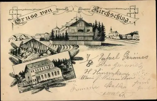 Künstler Ak Kirchschlag bei Linz in Oberösterreich, Ortspartie, Hotel