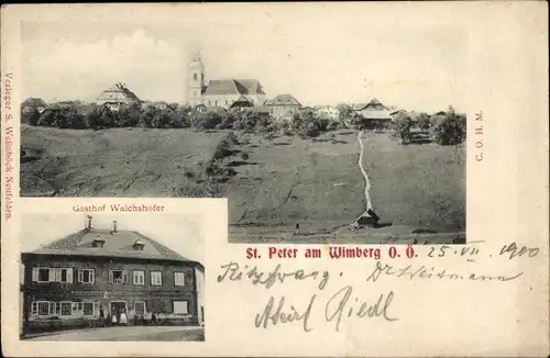 Ak Sankt Peter am Wimberg Oberösterreich, Gesamtansicht, Kirche, Gasthof Walchshofer