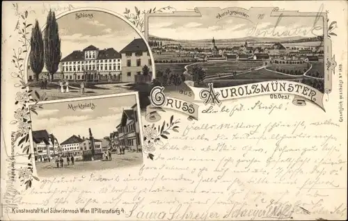 Litho Aurolzmünster Oberösterreich, Schloss, Marktplatz, Panorama