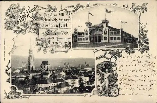 Ak Linz an der Donau Oberösterreich, VIII. deutsch österr. Kreisturnfest 1902, Festhalle