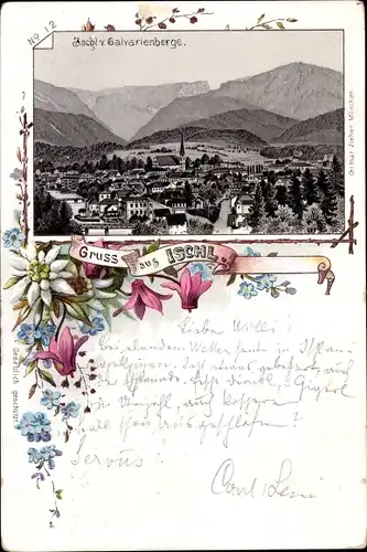 Passepartout Litho Bad Ischl in Oberösterreich, Panorama vom Calvarienberge