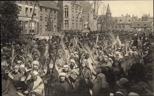 Ak Bruges Brügge Flandern Westflandern, Procession du St. Sang, Groupe chantant l'hosannah