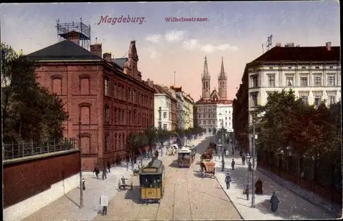 Ak Magdeburg, Wilhelmstraße, Straßenbahnen